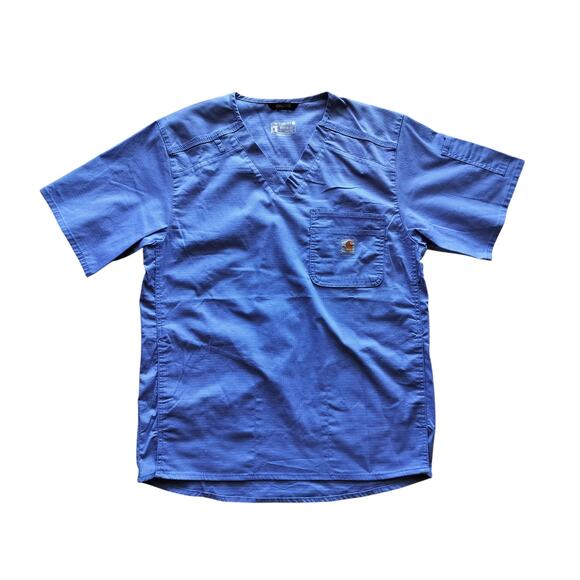 Carhartt Men's Blue Ripstop Rugged Flex 6 pockets V-Neck Scrub Top Size M - Picture 2 of 12